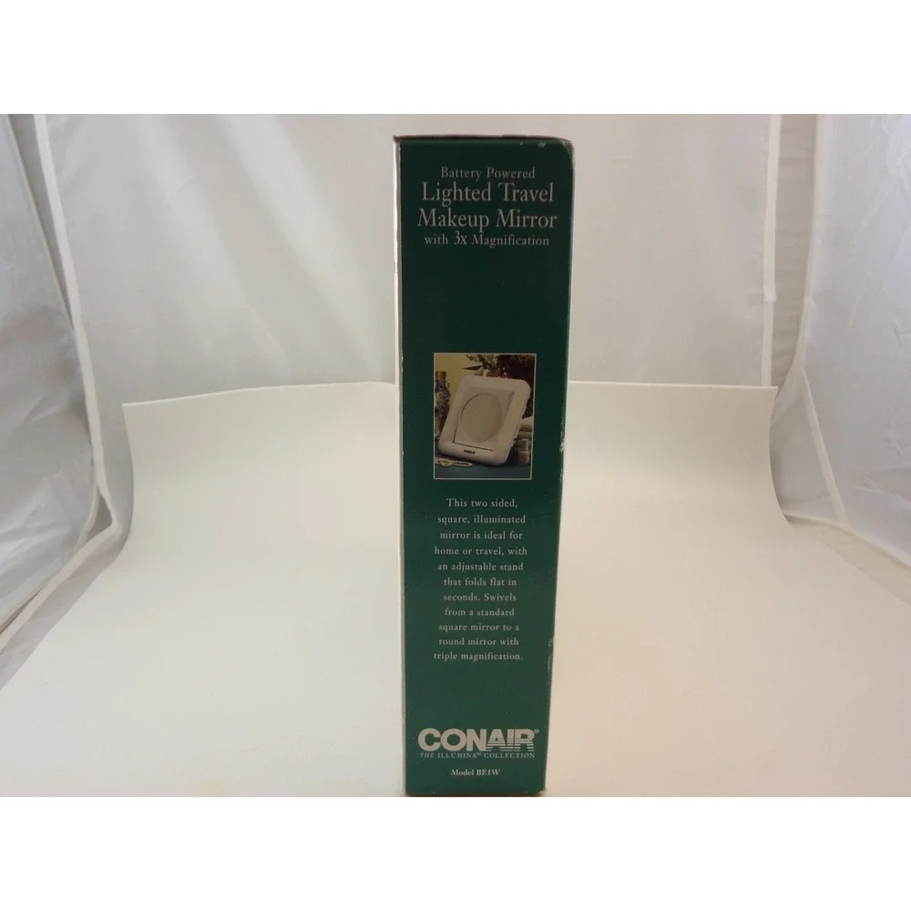 Conair Lighted Travel Makeup Mirror W/ 3x Magnification Square‎ Vintage 1990's